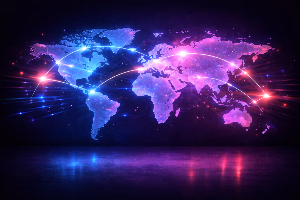 Carte du monde numérique en néon